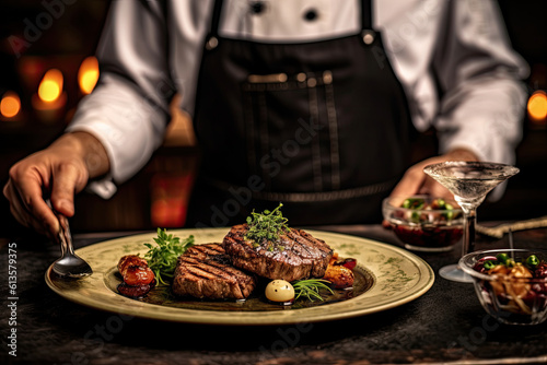 Wallpaper Mural Chef serving oven-seared beef tenderloin steak with peppercorn sauce at the restaurant Torontodigital.ca