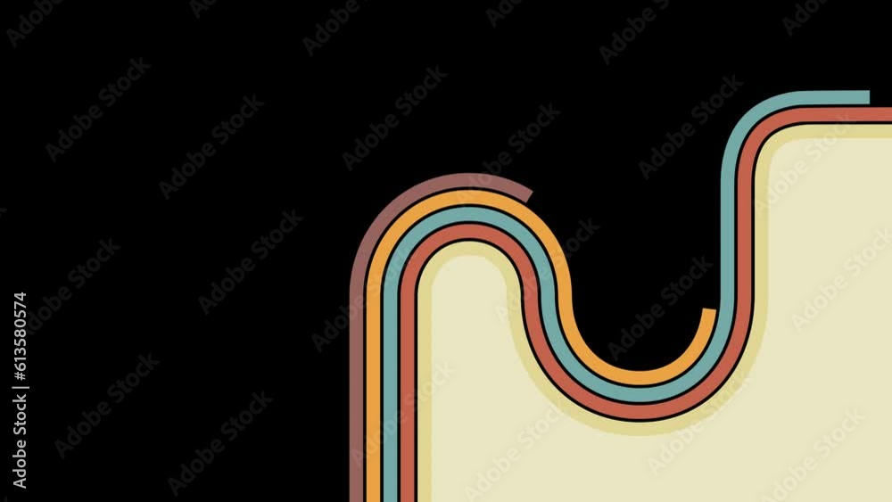 lines drawing animation with two colors pallette variants. Vintage retro style in modern look background. Old stripes in curve roundness