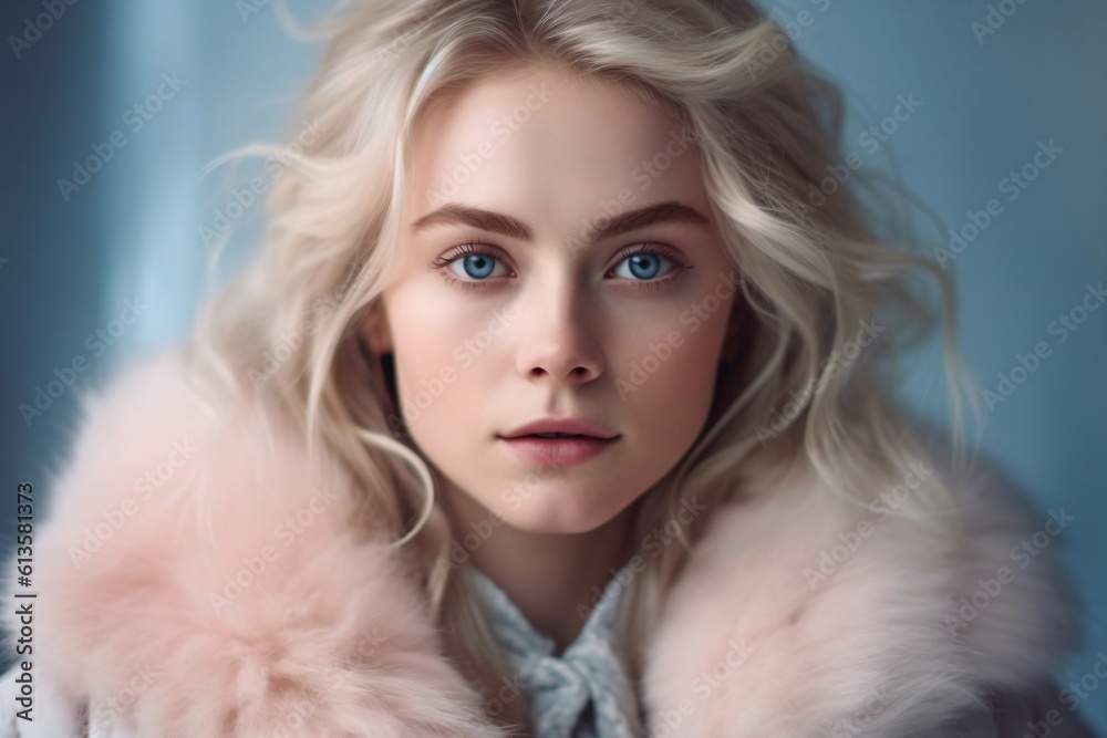 cute woman with long blonde hair and a fur coat created with Generative AI technology