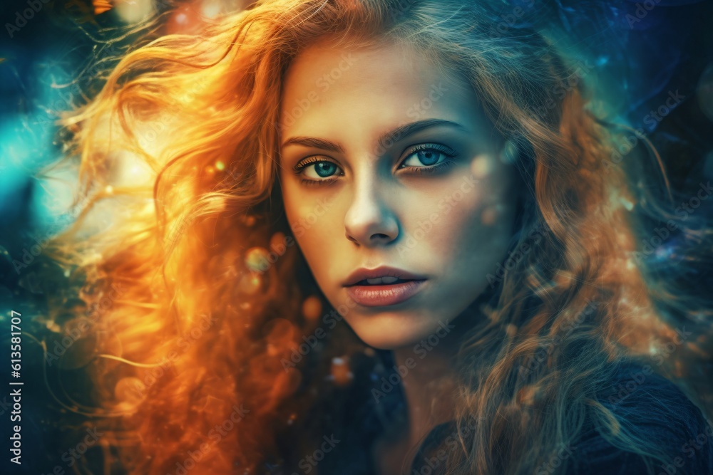 custom made wallpaper toronto digitalyoung woman with long wavy hair and sensual look created with Generative AI technology