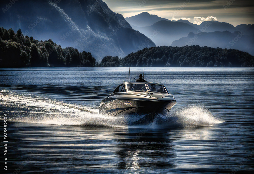 Fototapeta premium speed boat on lake lucerne