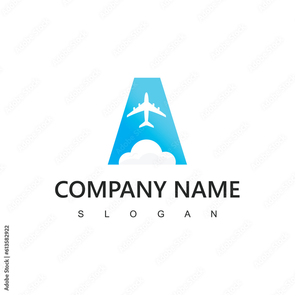 Travel Logo, Letter A, airplane illustration logo