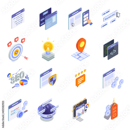 Isometric SEO Icon Set