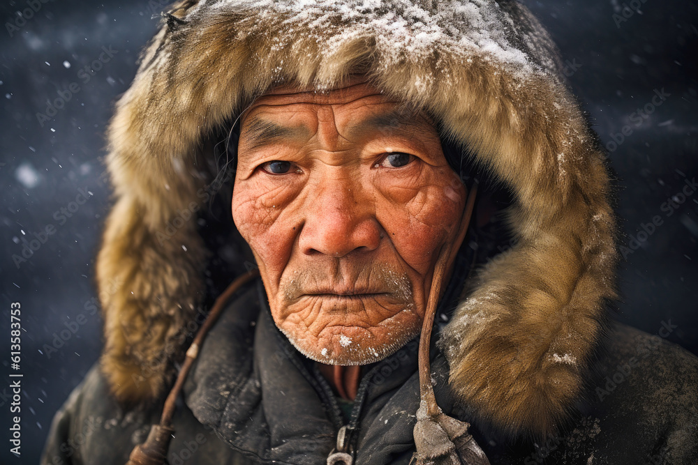 Portrait of Native Alaskan Eskimo Man, Generative AI Portrait of Native Alaskan Eskimo Man, Generative AI