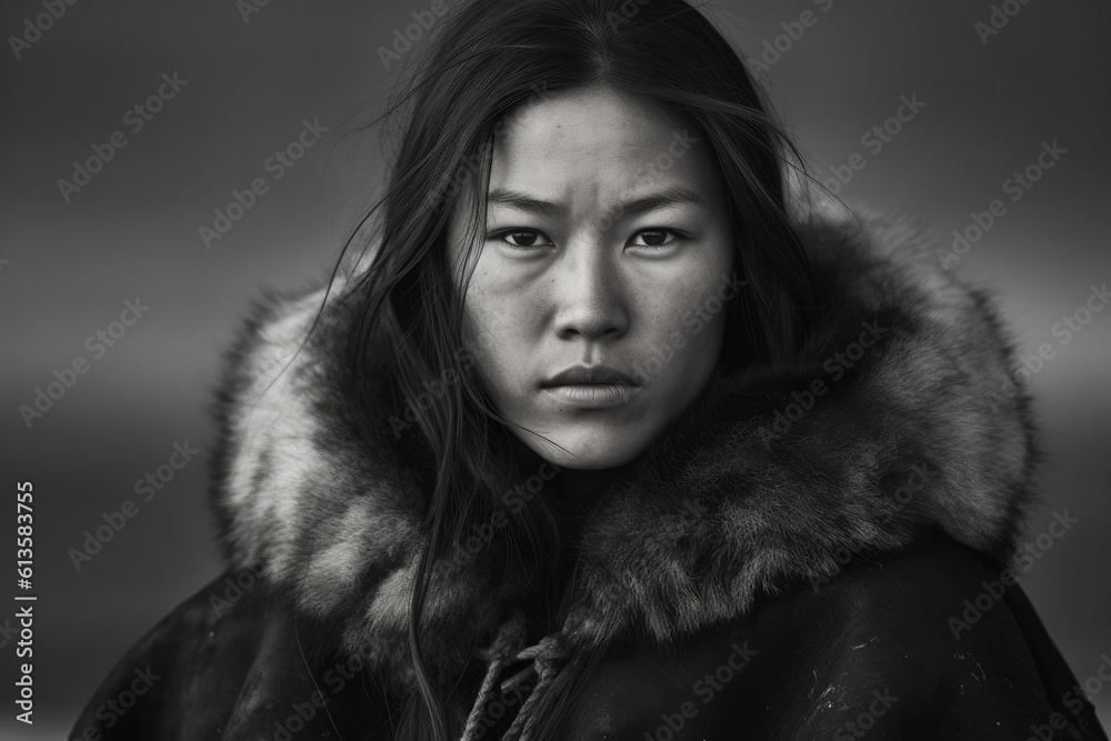 Portrait of an Attractive Young Native Alaskan Eskimo Woman, Generative AI Portrait of an Attractive Young Native Alaskan Eskimo Woman, Generative AI