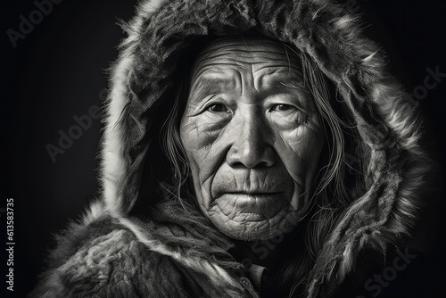 Portrait of Native Alaskan Eskimo Man, Generative AI