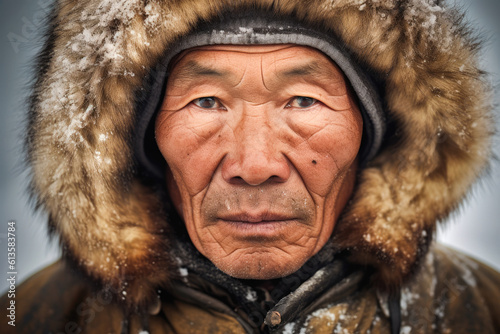 Portrait of Native Alaskan Eskimo Man, Generative AI photo