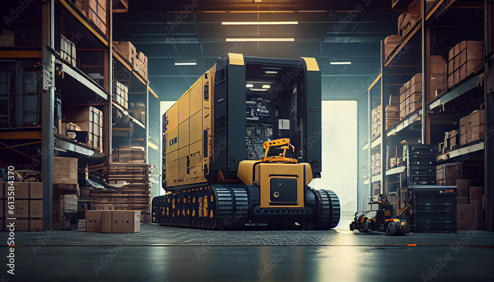 Innovative warehouse logistics displayed through automation, robotics and artificial intelligence shaping the future of industry Ai generated image