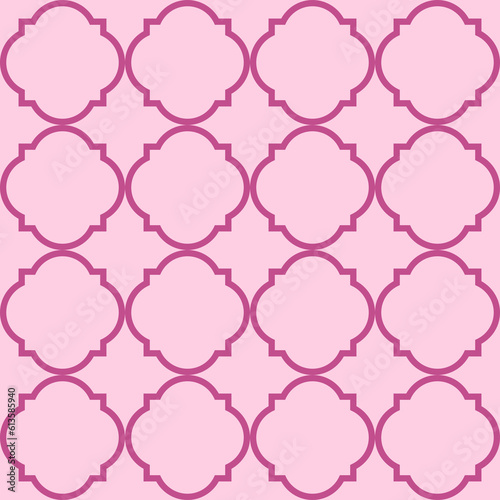 Moroccan Lattice Seamless Pattern in Pink. Modern Elegant Backgrounds. Classic Quatrefoil Trellis Ornament.