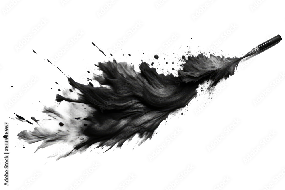 Abstract black in splash, paint, brush strokes, stain grunge isolated on white background, Japanese style with Generative AI. Abstract black in splash, paint, brush strokes, stain grunge isolated on white background, Japanese style with Generative AI.