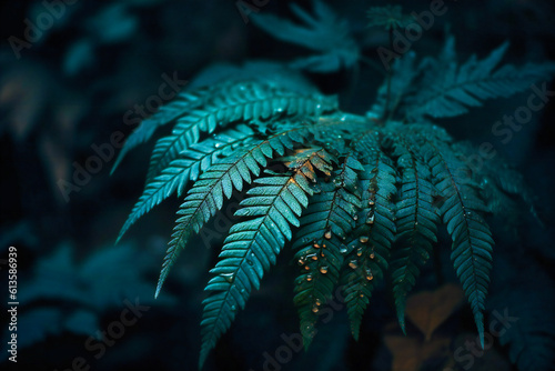 leaves of the fern in the dark background