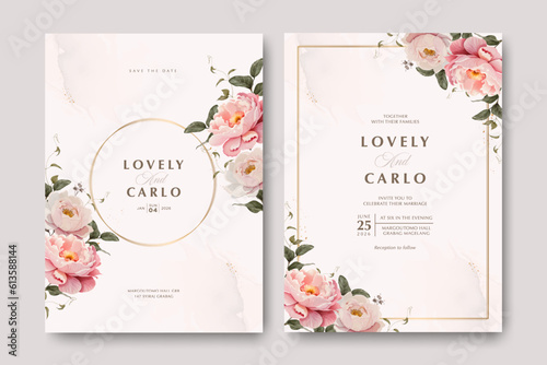 Wedding invitation card template with golden line