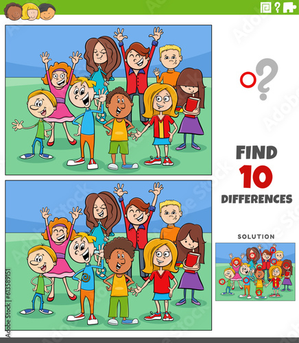 differences game with cartoon children characters group