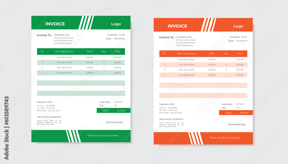 Minimal Simple Corporate Business Invoice design template .