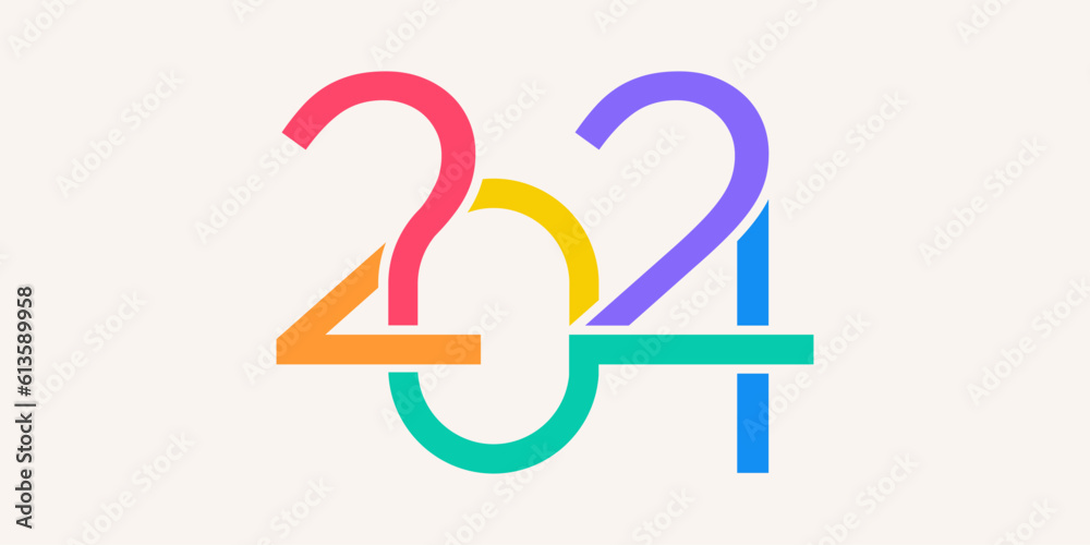 Fototapeta premium 2024 Happy New Year logo design vector. colorful and interconnected new year 2024 design template.