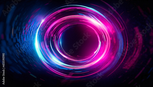 an abstract light circle with colorful light behind it