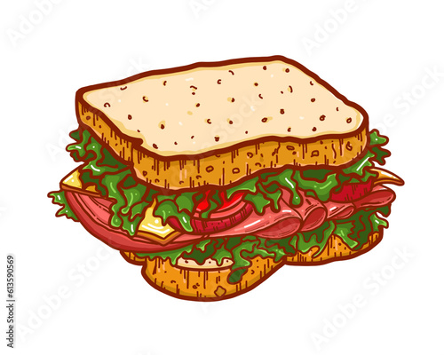 Sandwich color icon color hand drawn Flat vector illustration 