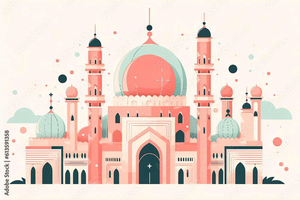 Beautiful ornate muslim religious mosque simple illustration style . Generative ai