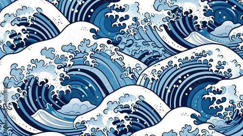 Print op canvas a modern palette version of waves off kanagawa, ai generated image