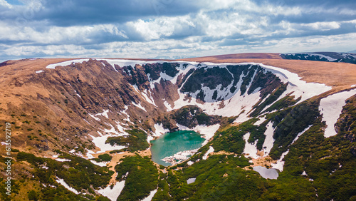 Aerial photography of  the Cindrel Natural park in Romania. Birds eye view of the Cindrel mountains and the 