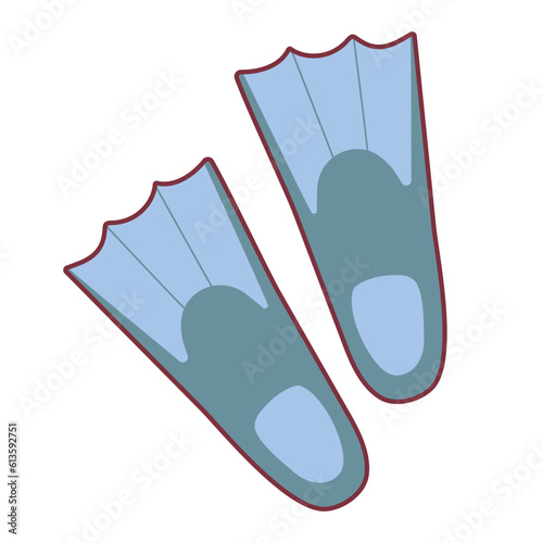 Vector illustration of blue fins in flat style. Fins for underwater diving, swimming.