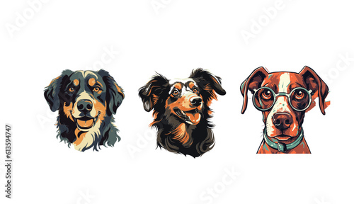 Cute dogs doodle vector set. Cartoon dog or puppy characters design collection with flat color in different poses. Set of funny pet animals isolated on white background.