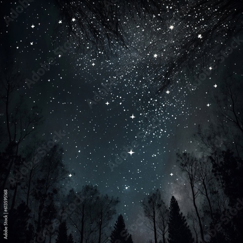 silhouettes of the trees and numerous stars in the sky created with Generative AI technology