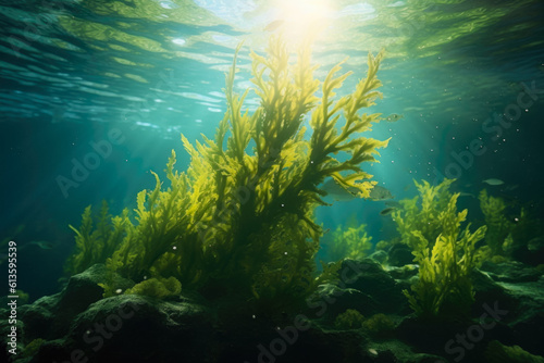 Seabed Filled With Algae With Light Leaking From The Surface Created With Artificial Intelligence © Damianius