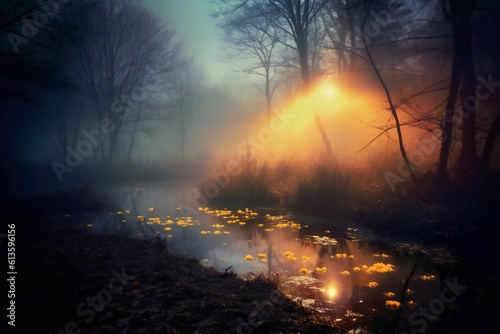 Relaxing magic soft fog and lights scene Generative AI