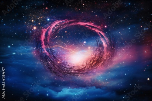 mysterious circle of red light and dark lines in space created with Generative AI technology