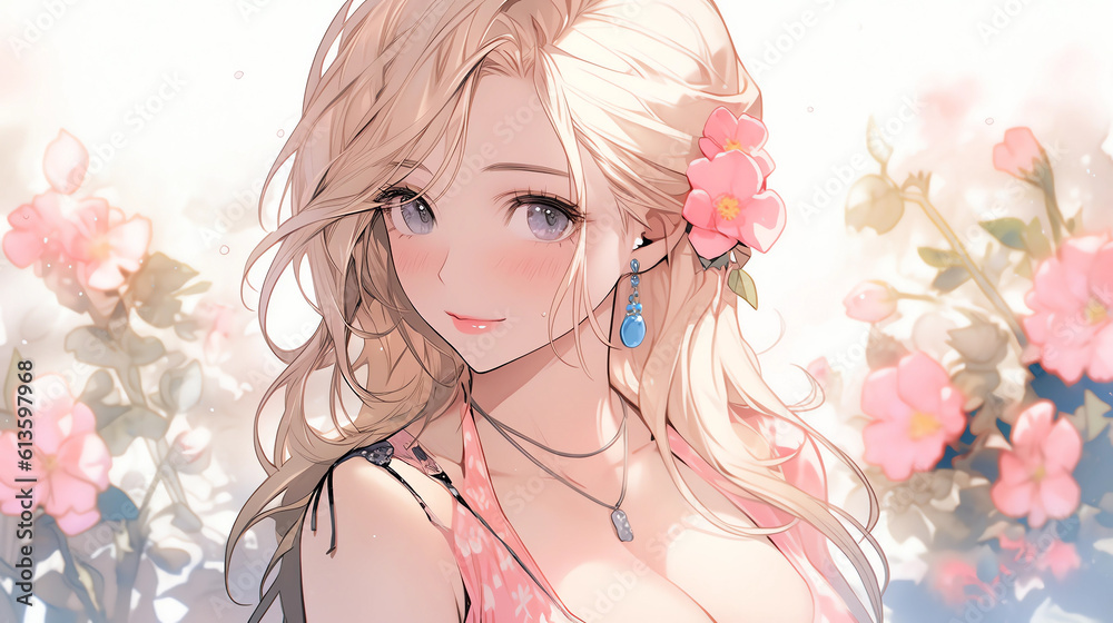 Naklejka premium hand drawn cartoon anime cool swimsuit girl illustration in summer 