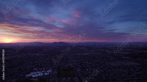 Aerial view of Las Vegas during beautiful sunrise.  Fabolous  morning in Las Vegas Nevada.