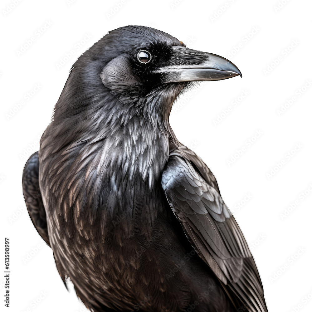 black bird with striking details against a clean white background black bird with striking details against a clean white background