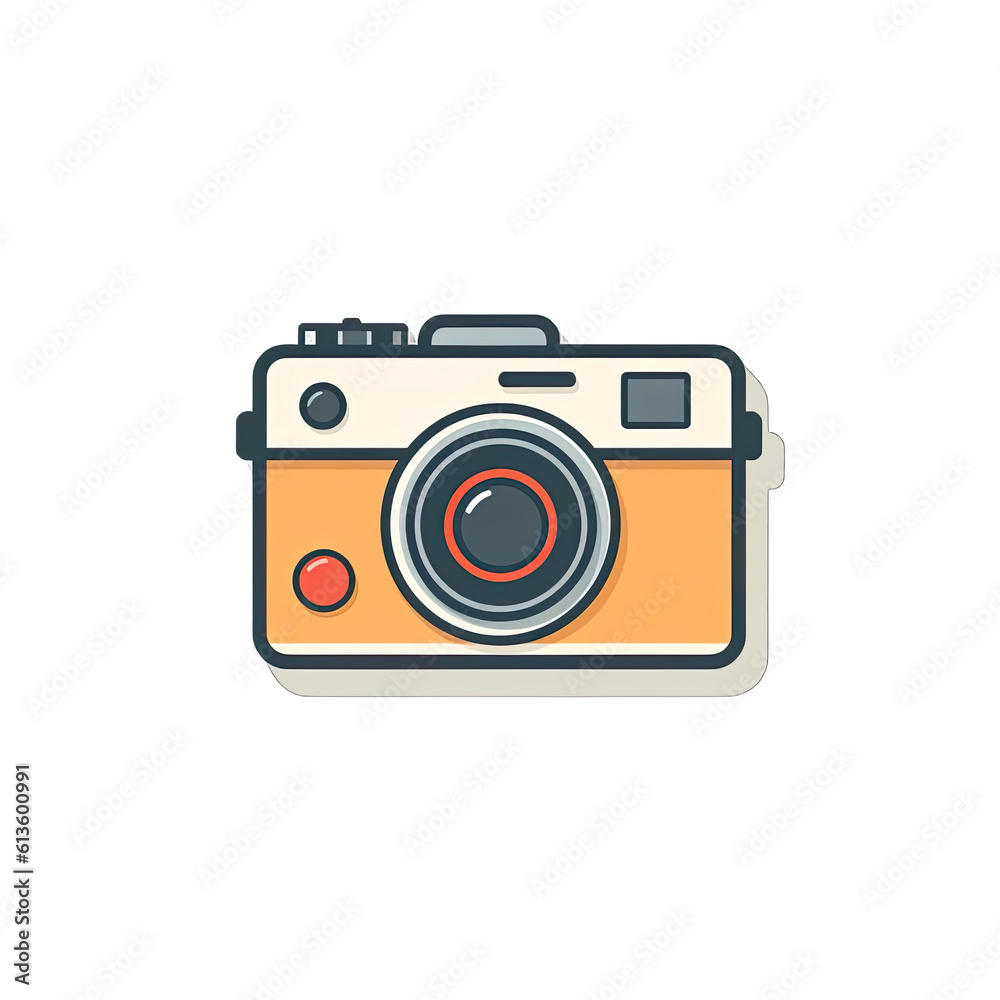  a camera icon with a long shadow on a white background