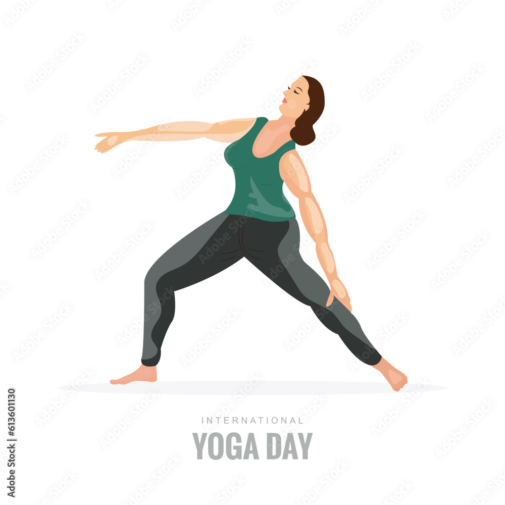 International yoga day with woman doing yoga pose background