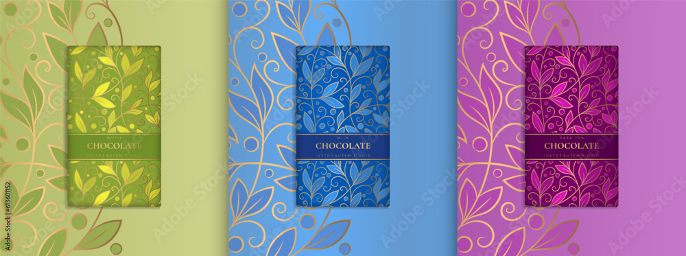 Luxury packaging design of chocolate bars. Vintage vector ornament template. Elegant, classic elements. Great for food, drink and other package types. Can be used for background and wallpaper.