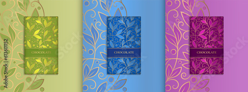 Luxury packaging design of chocolate bars. Vintage vector ornament template. Elegant, classic elements. Great for food, drink and other package types. Can be used for background and wallpaper.