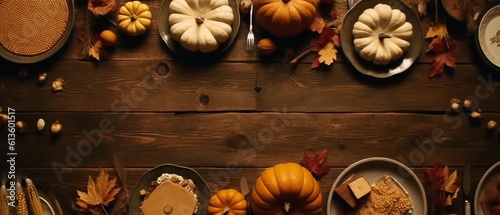 Thanksgiving dinner background with delicious turkey and appetizing dishes. Generative AI