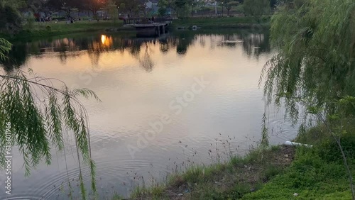 Beautiful 4K footage of a serene lake with clear skies and perfectly reflected water photo