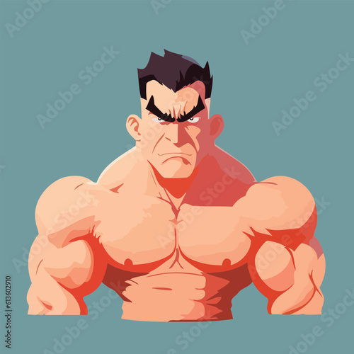 Masculine mature man with a muscular body. Vector Illustration of a macho masculine character.