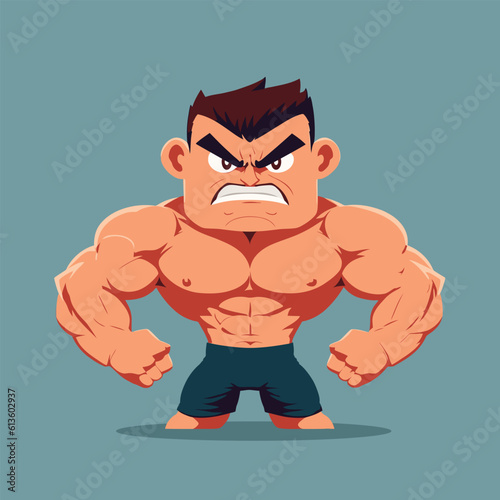 Masculine mature man with a muscular body. Vector Illustration of a macho masculine character.