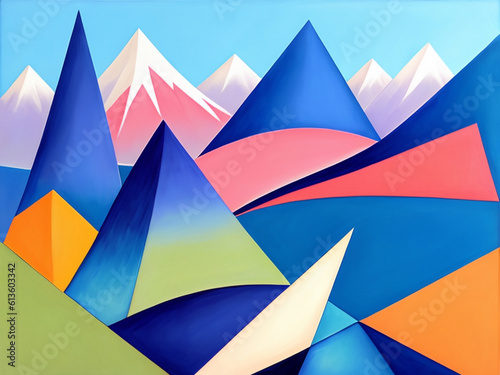 Abstract representation of mountains in the style of cubism, creating a unique, artistic background