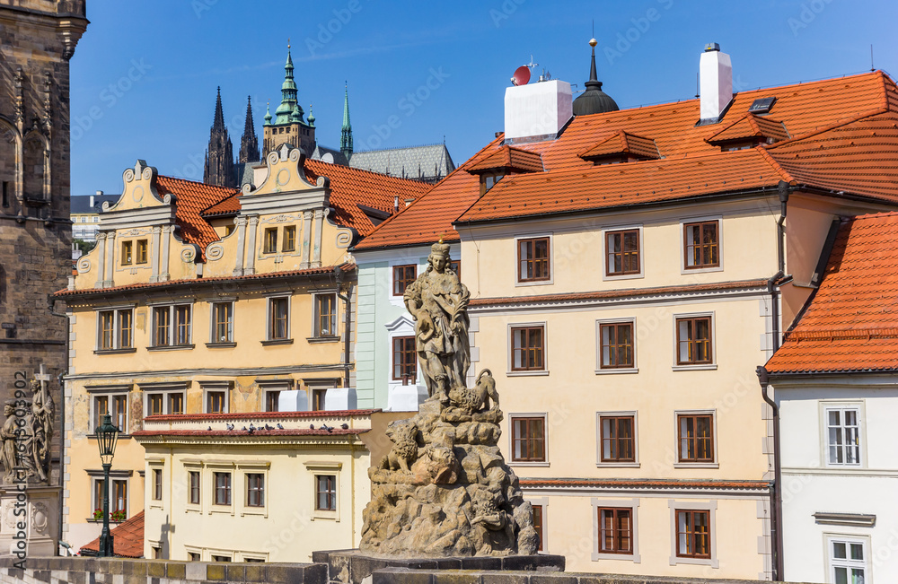 Statue on the historic Charles bridge in Prague, Czech Republic