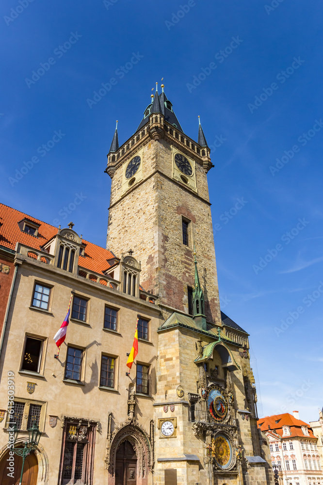 Tower of the historic town hall in Prague, Czech Republic