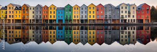  Colorful buildings on the water's edge.