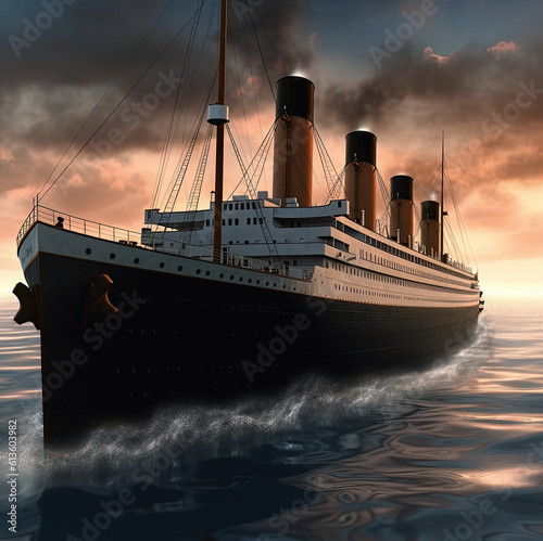 The Titanic, the great steamship in the middle of the sea  - Created with Generative AI Technology
