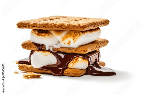 Delicious Graham Cracker, Marshmallow and Chocolate S’more Isolated on a White Background 