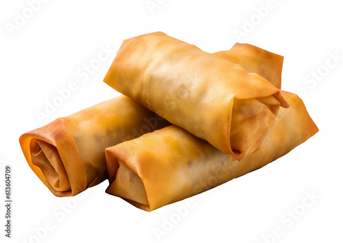 Chinese egg rolls on transparent background. Generative AI.