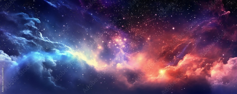 Space background with stardust and shining stars. Realistic colorful cosmos with nebula and milky way. Blue galaxy background. Beautiful outer space. Infinite universe Generative AI