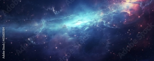 Space background with stardust and shining stars. Realistic colorful cosmos with nebula and milky way. Blue galaxy background. Beautiful outer space. Infinite universe Generative AI